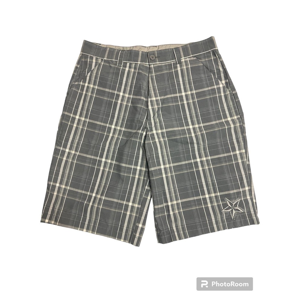 Vintage No Fear shorts plaid grey white size 34